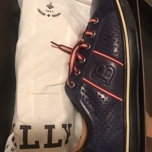 Bally Sz 9.5 Blue Olbia Perforated Leather Sneaker